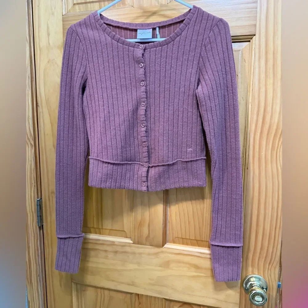 Out From Under Ribbed Dusty Rose Button-Up Cardigan size S